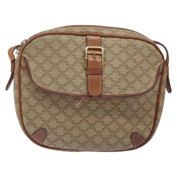 CELINE Macadam Canvas Shoulder Bag Beige Gold Auth BA1996 - Picture 2 of 16